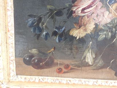 null In the taste of Jan David de HEEM: Vase of flowers on an entablature with light...