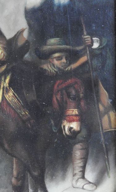 null Paul DELAROCHE after : Napoleon crossing the Alps. Oil on copper. 23 x 18 cm....