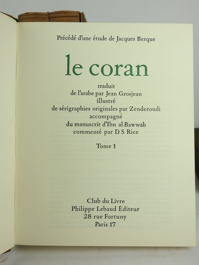 null LE CORAN, traduit de l'arabe par Jean Grosjean. Paris, club du livre, 1972....