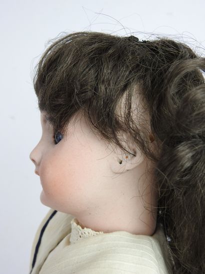 null SFBJ Paris : Porcelain head doll, sleeping eyes, open mouth with teeth, pierced...