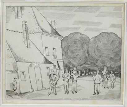 null Jean Émile LABOUREUR (1877-1943) : Les conscrits du village. Gravure en noir...