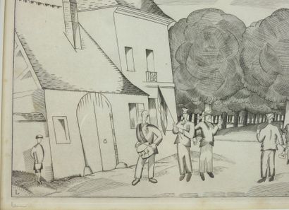 null Jean Émile LABOUREUR (1877-1943) : Les conscrits du village. Gravure en noir...