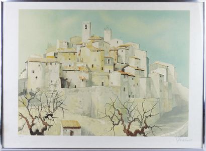 null Guy SERADOUR (1922-2007) : Biot, village blanc. Lithographie sur japon justifiée...
