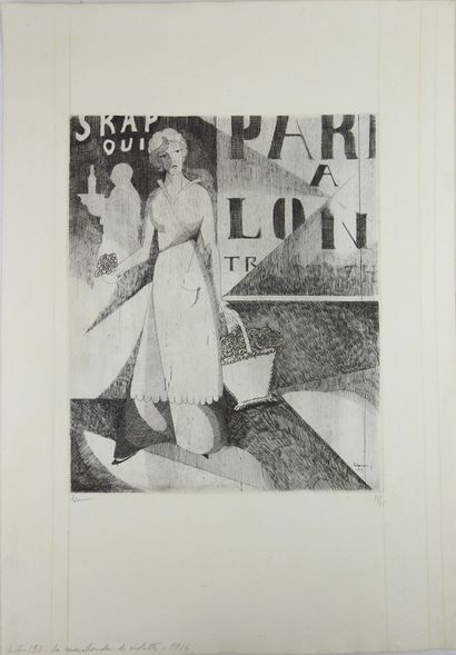 null Jean Émile LABOUREUR (1877-1943) : La marchande de violettes. Gravure en noir...