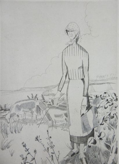 null Jean Émile LABOUREUR (1877-1943) : La grande bergère. Gravure en noir monogrammée...