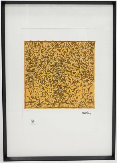 null Keith HARING (1958-1990) : Orange Wall. Sérigraphie. Signée dans la planche....
