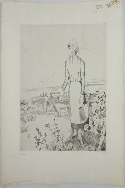 null Jean Émile LABOUREUR (1877-1943) : La grande bergère. Gravure en noir monogrammée...