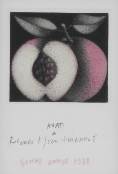 null Mario AVATI (1921-2009) : Pomme. Carte lithographiée annotée au graphite dans...