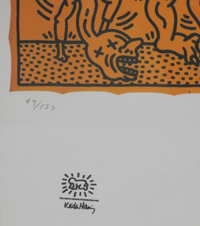 null Keith HARING (1958-1990) : Orange Wall. Sérigraphie. Signée dans la planche....