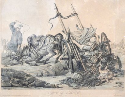 null Carle VERNET (1758-1836) d'après

Route du marché 

Gravure en couleurs. 

39...