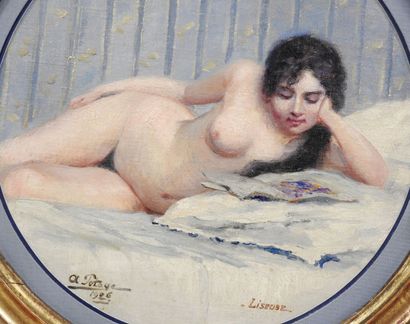 null Auguste POTAGE (1884-1962)

Liseuse.

Huile sur carton marouflé.

Signée et...