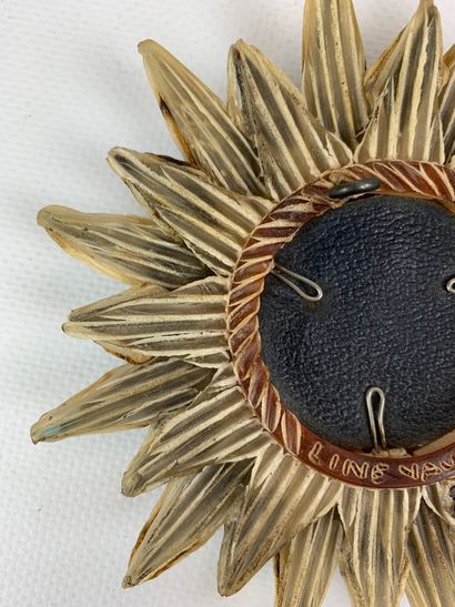  Line VAUTRIN (1913-1997) : 
Spiked sun n°0 
Witch mirror with beige talosel frame...