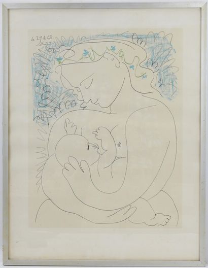 null Pablo PICASSO (1881-1973) d'après: Maternité. Lithographie. Signé en haut à...
