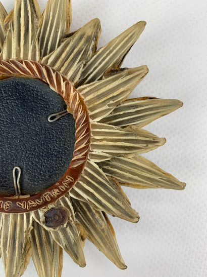  Line VAUTRIN (1913-1997) : 
Spiked sun n°0 
Witch mirror with beige talosel frame...