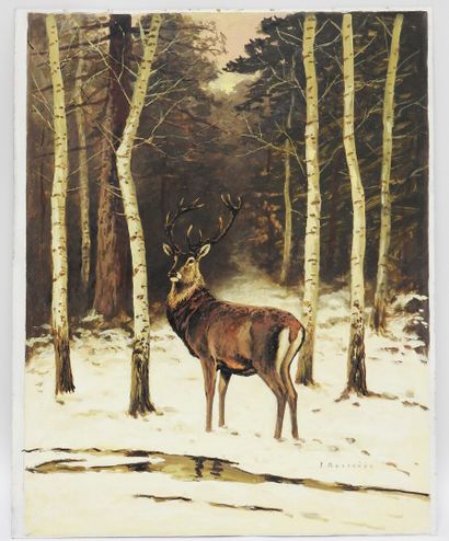 null Paul MARCUEYZ 1877-1952

Cerf sous bois, au soleil levant

Huile sur papier...