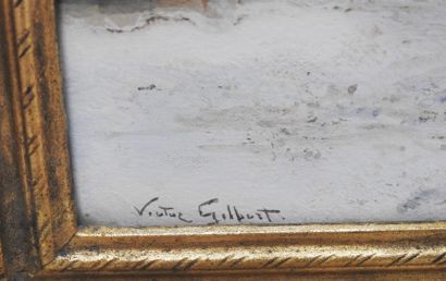 null Victor Gabriel GILBERT (1847-1935):

Petite fille à la laitière. 

Gouache,...