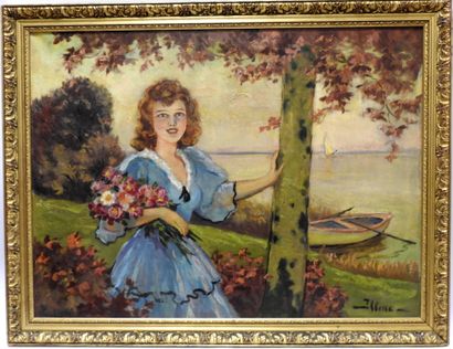 null 
Ecole du XXe siècle
Jeune femme à la barque
Huile sur toile signée Illine ?...