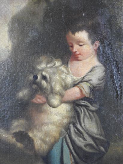 null Ecole française du XIXème. Enfant et son chien. Huile sur toile. 45 x 36 cm....