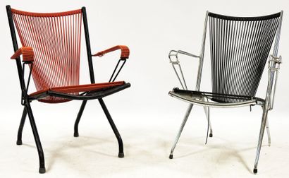 null André MONPOIX (1925-1976), in the taste of 

5 folding armchairs in chromed...