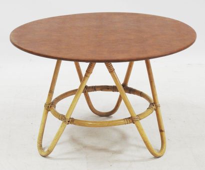 null Work of the 50's

Coffee table with circular top covered with brown vinyl resting...