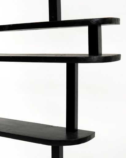 null Shelf with seven trays in asymmetrical blackened wood.

211 x 129,5 x 19 cm.

Wear...