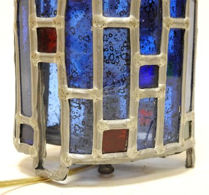null Table lamp of form roll, structure in stained glass in the red, blue and green...