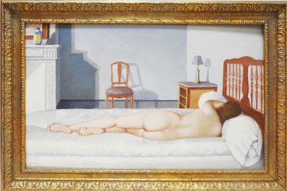 null BORREL- XXth century

Female nude lying down in a room.

Oil on panel

Signed...