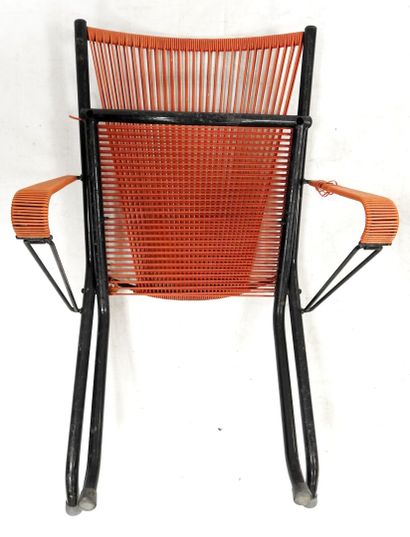 null André MONPOIX (1925-1976), in the taste of 

5 folding armchairs in chromed...