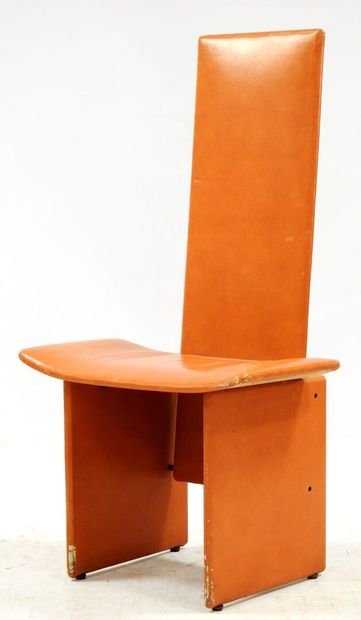 null Modern work 

Suite of 12 architectural chairs with high rectangular backs and...
