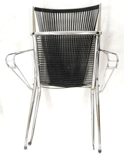 null André MONPOIX (1925-1976), dans le goût de 

5 fauteuils pliant en acier tubulaire...