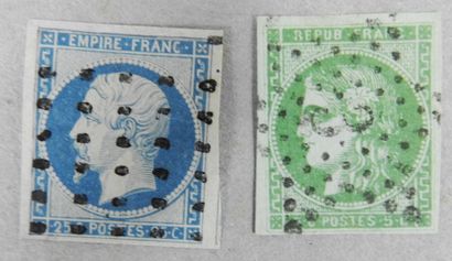 null France 

Timbre poste n°15 25 centimes bleu empire et numéro 42b 5 centimes...
