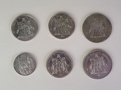 null Lot de pièces de monnaie en argent comprenant : 
3 pièces de 10 francs, Hercule,...