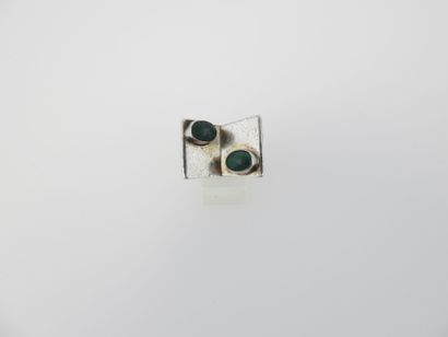 null Modernist silver ring with two malachites