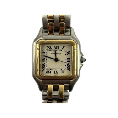 null CARTIER : Montre bracelet "Panthère" or 750/1000 et acier, lunette sertie de...