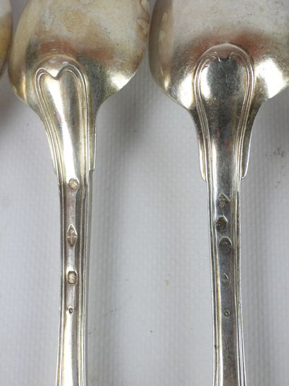 null SET OF 9 silver spoons net model. Mainly Minerve and Vieillard hallmarks and...