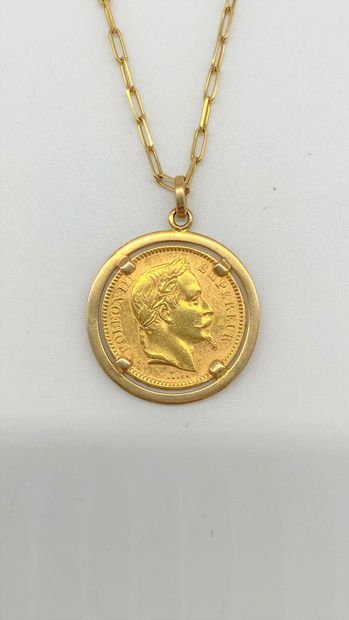 null CHAINE et pendentif en or jaune 750 millièmes orné d'une monnaie 20 francs 1864....