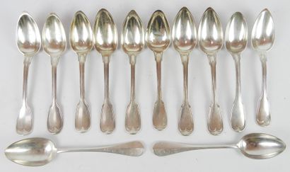 null SET OF 9 silver spoons net model. Mainly Minerve and Vieillard hallmarks and...