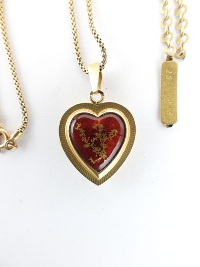 null 18 K (750°/°°) yellow gold CHAIN and heart-shaped PHOTO HOLDER PENDANT in 18...