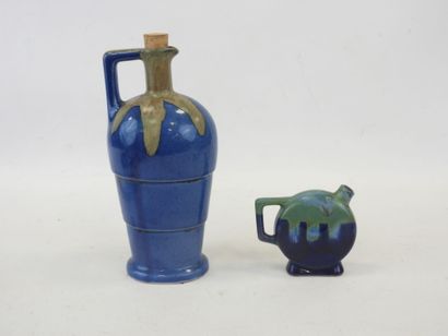 null Attributed to DENBAC, Meeting of two enamelled earthenware and stoneware liqueur...