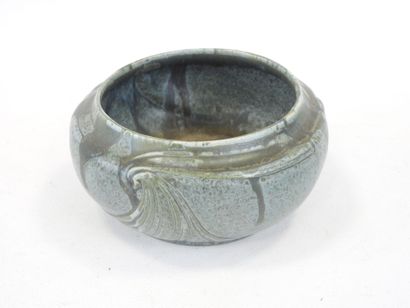 null DENBAC, Enamelled stoneware bowl with stylized waves decoration, signed under...