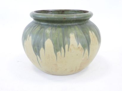 null DENBAC, Enamelled stoneware cache pot with green decoration, signed under the...