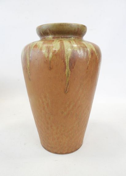 null DENBAC, Vase truncated cone with narrow neck in stoneware partially enamelled,...