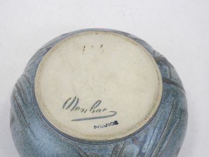 null DENBAC, Enamelled stoneware bowl with stylized waves decoration, signed under...