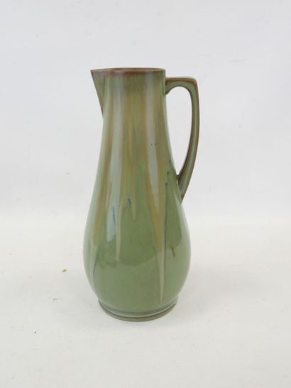 null DENBAC, Green enamelled stoneware jug, signed under the base " Denbac " and...