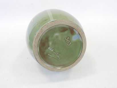 null DENBAC, Green enamelled stoneware jug, signed under the base " Denbac " and...