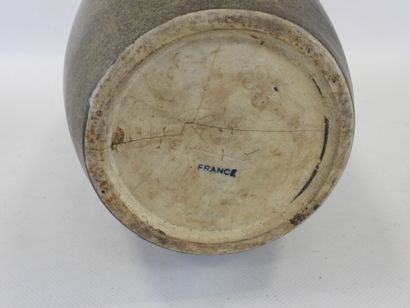 null DENBAC, Oblong enamelled stoneware vase with narrowed neck, signed under the...