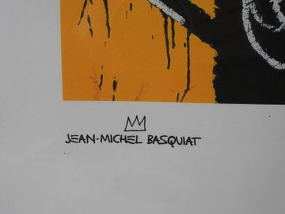 null Jean-Michel BASQUIAT (1960-1988). Self-portrait on yellow background. Color...