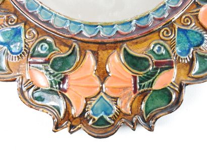 null Marjatta TABURET (born in 1931): Mirror with polychrome ceramic frame decorated...