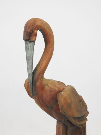 null Pierre et Christine GIRAUDON (atelier actif entre 1960 et 2001) : Héron. Sculpture...