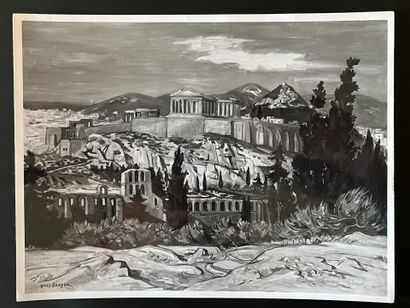  Yves BRAYER (1907-1990) : 
L'Acropole, Athènes, 1975. 
Toile. Signé en bas à gauche....